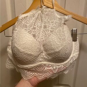 Victoria's Secret White Lace High-Neck Bralette with Scalloped Hem